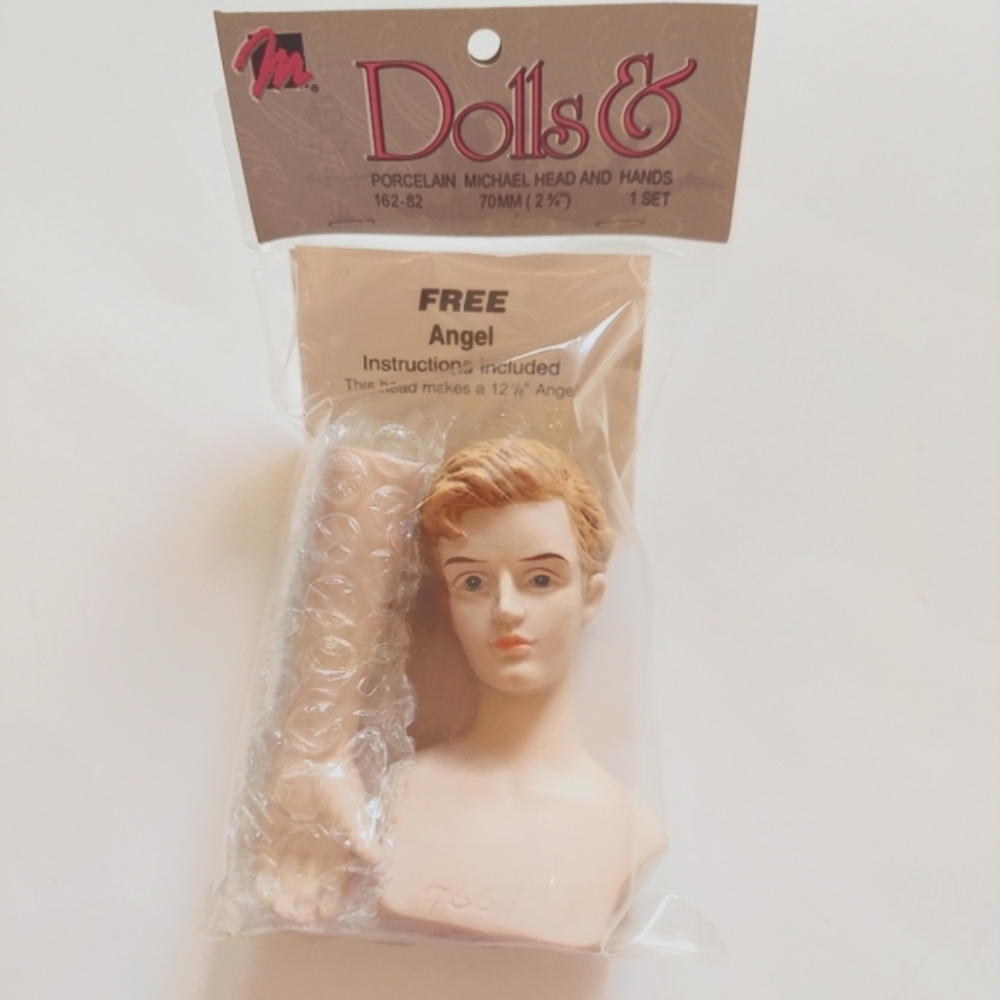 Mangelsen's VTG Porcelain Angel MICHAEL Head & Hands Set NWT 2 3/4"